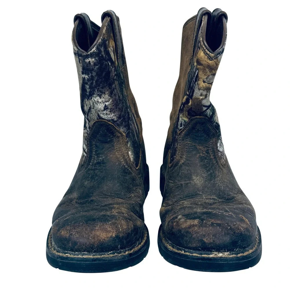 Ariat Kids Fatbaby‎ Camo Leather Western Boots 1.5 Distressed Ranch Farm Outdoor